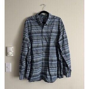 Eddie Bauer Mens 2XL XXL Long Sleeve‎ Button Up Shrit Cotton Blue Striped Casual
